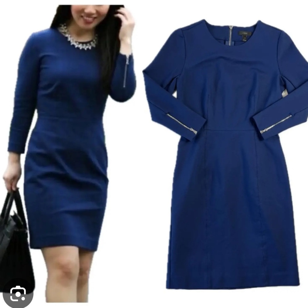 J Crew structured knit zip sheath navy dress